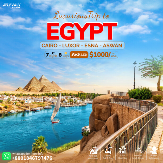 Blue Professional Egypt Tour Package Ads Design Template Instagram Post