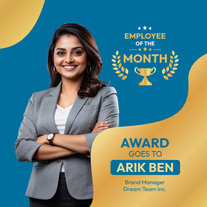 Blue Professional Employee Of The Month Instagram Post Template ...