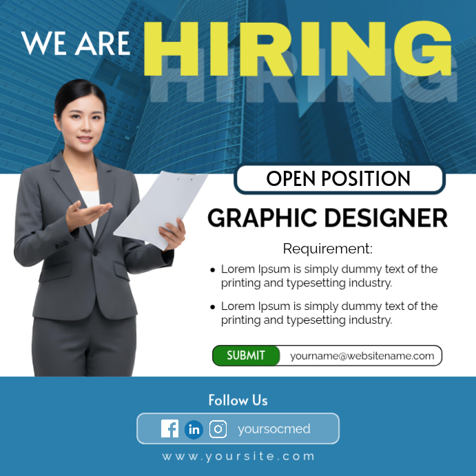 Blue Professional Employee Recruitment / Employee Hiring Instagram Post ...