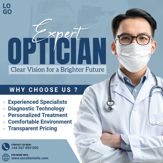 Blue Professional Expert Optician Instagram Post Template | PosterMyWall