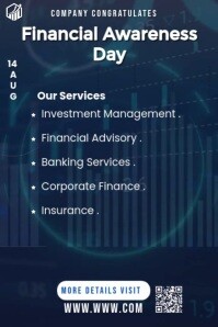 Blue Professional Financial Awareness Day Poster Template For Promoting Corporate Finance Services –