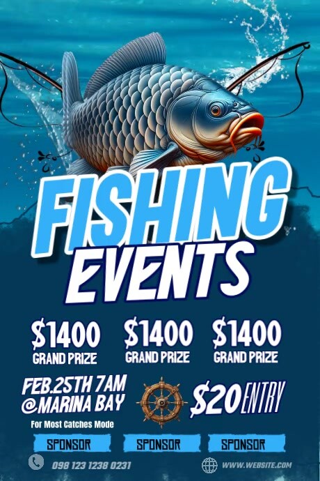 Blue Professional Fishing Contest  Poster Plakkaat template