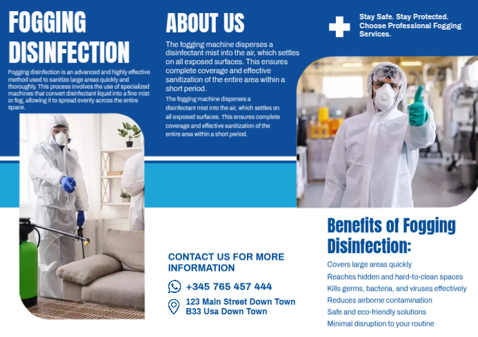 Plantilla de Blue Professional Fogging Disinfection A4 | PosterMyWall