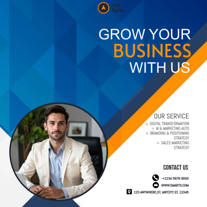 Blue Professional Grow Your Business Instagram Post Template | PosterMyWall