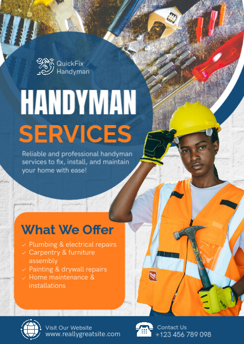 Blue Professional Handyman Services Advertisement Template A6 ...