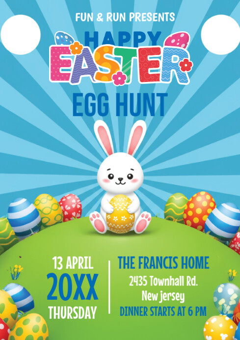 Blue Professional Happy Easter Egg Hunt Ad Template A4