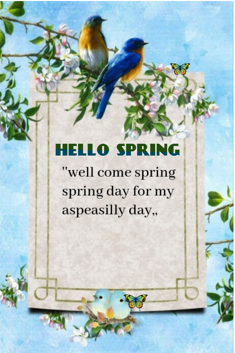 Poster Fhello Spring Blue Professional Hello Spring Poster Template | PosterMyWall
