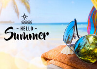 Blue Professional Hello Summer Postcard template