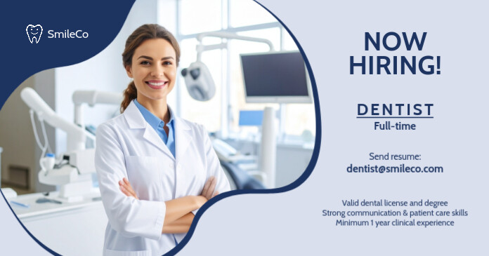 Blue Professional Hiring Dentist Facebook Shared Image template