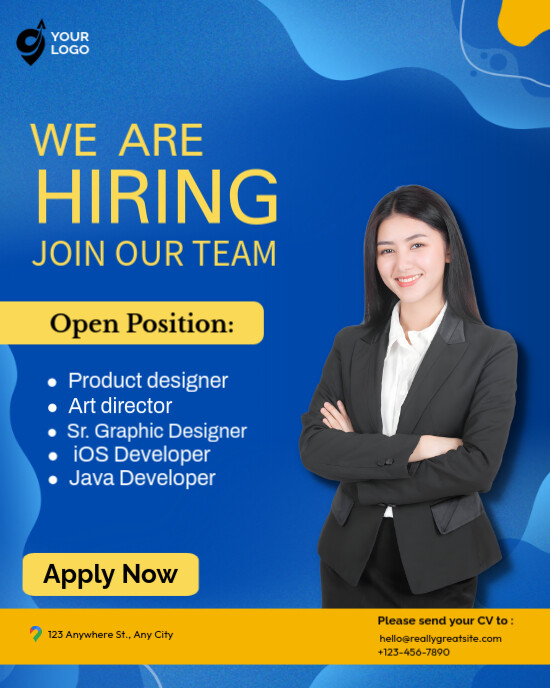 Blue Professional Hiring Instagram Portrait Template | PosterMyWall