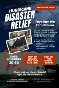 Blue Professional Hurricane Disaster Relief  Poster Plakat template