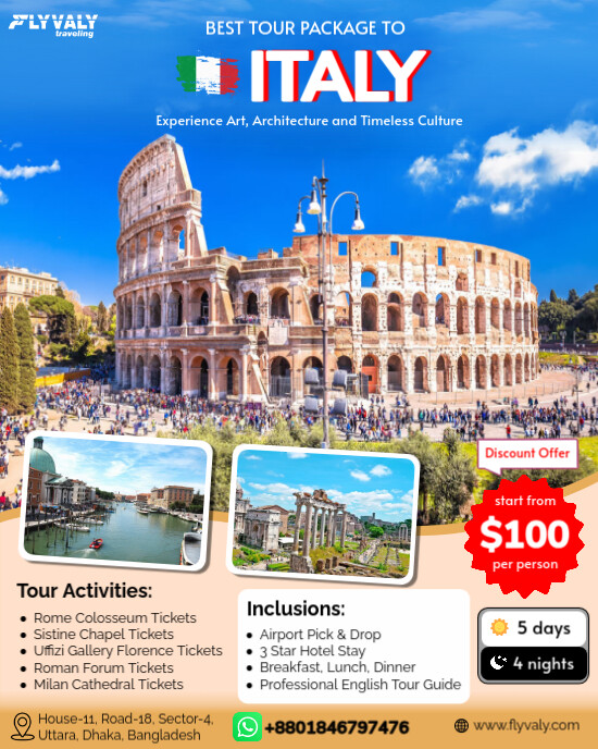 Blue Professional Italy Tour Package Ads Design Template Instagram Portrait