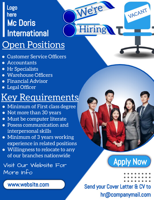 Blue Professional Job Advertisement Flyer Tem Template | PosterMyWall