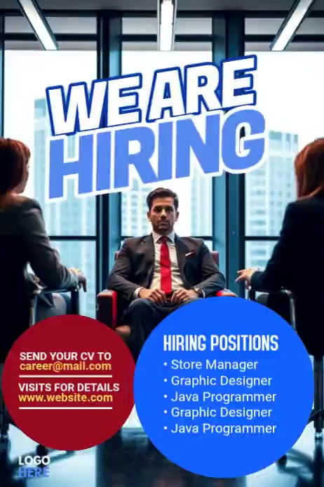 Blue Professional Job Recruitment Pinterest Graphic Video Template ...