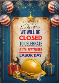 Blue Labor Day Closure Announcement A5 Template