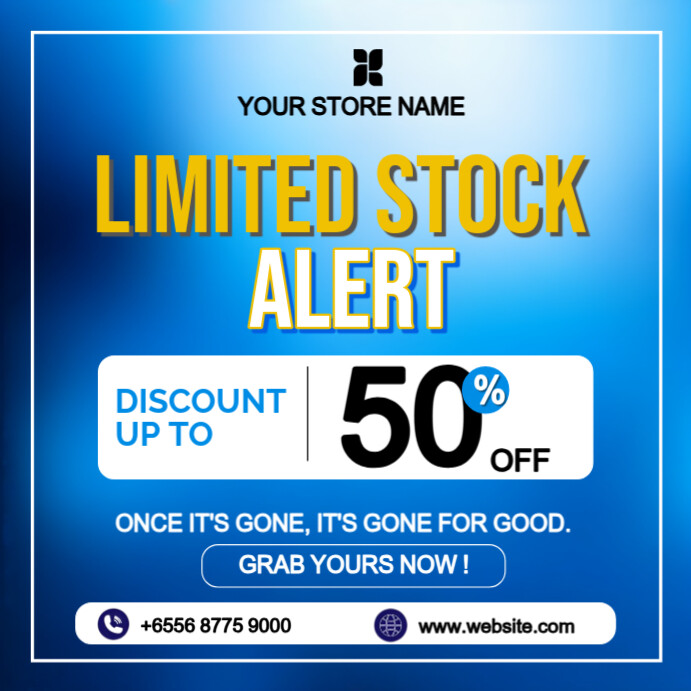 Blue Professional Limited Stock Alert  Instagram Post template