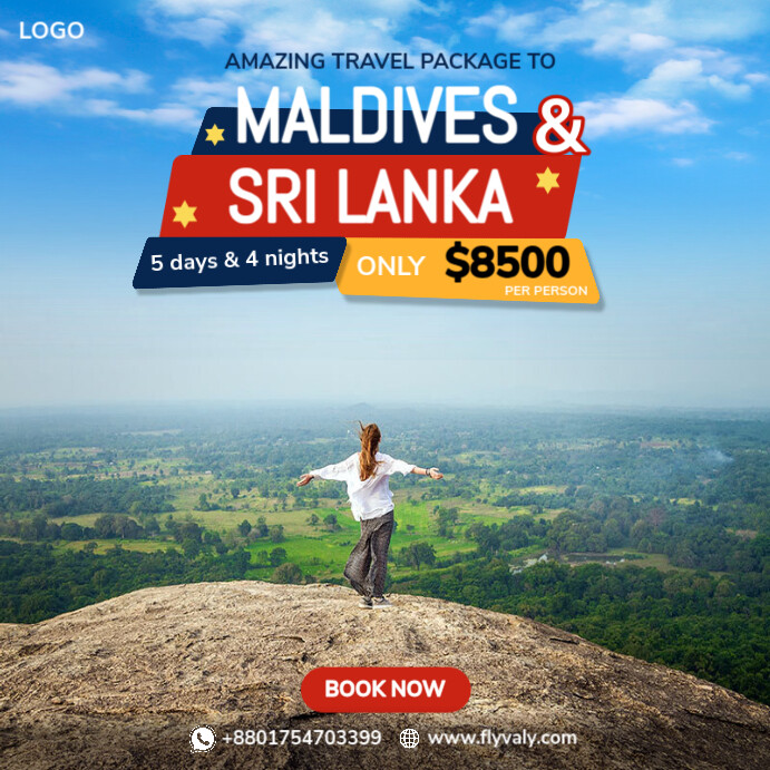 Blue Professional Maldives & Sri Lanka Combo Tour Package  Instagram Post template