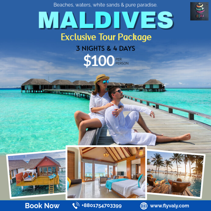 Blue Professional Maldives Exclusive Tour Packages Instagram Post template