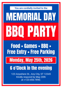 Blue Professional Memorial Day BBQ Party A6 template