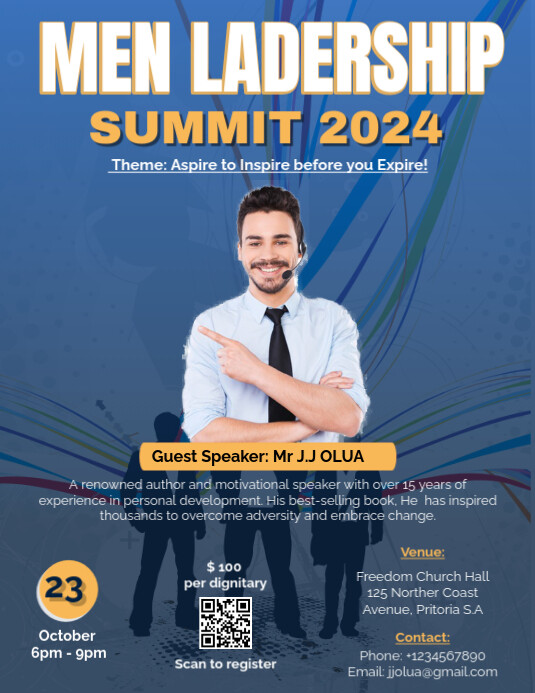 Blue Professional Men Leadership Summit Flyer (us Letter) Template ...