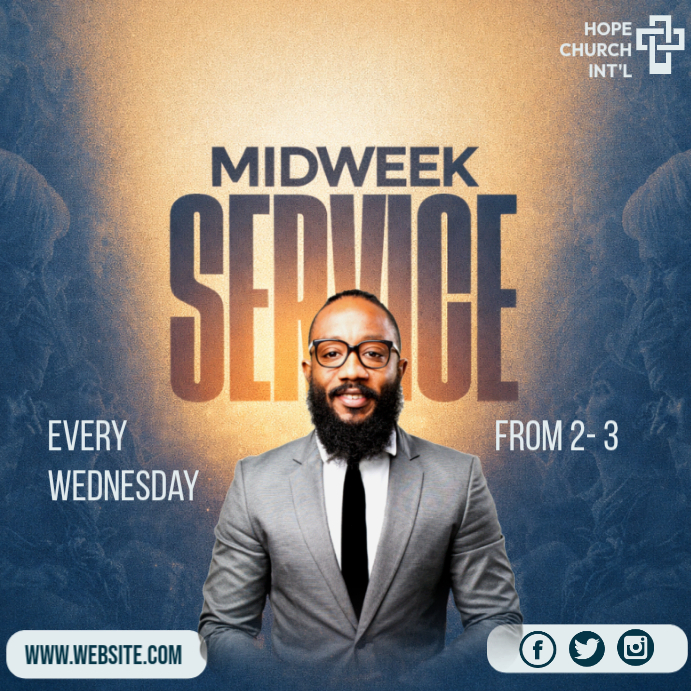 Blue Professional Midweek Church Service Instagram Post Template ...