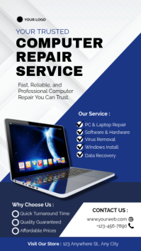 Blue Professional minimalist Laptop Repair Instagram Story template