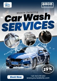 Blue Professional Mobile Car Wash A5 template