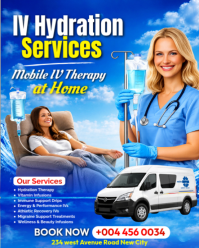 Blue Professional Mobile IV Therapy hydration treatment at home services advertisement flyer templat Instagram Portrait template