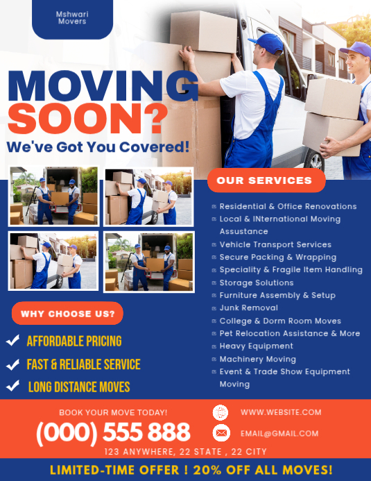 Blue Professional Moving Services Flyer Template | PosterMyWall