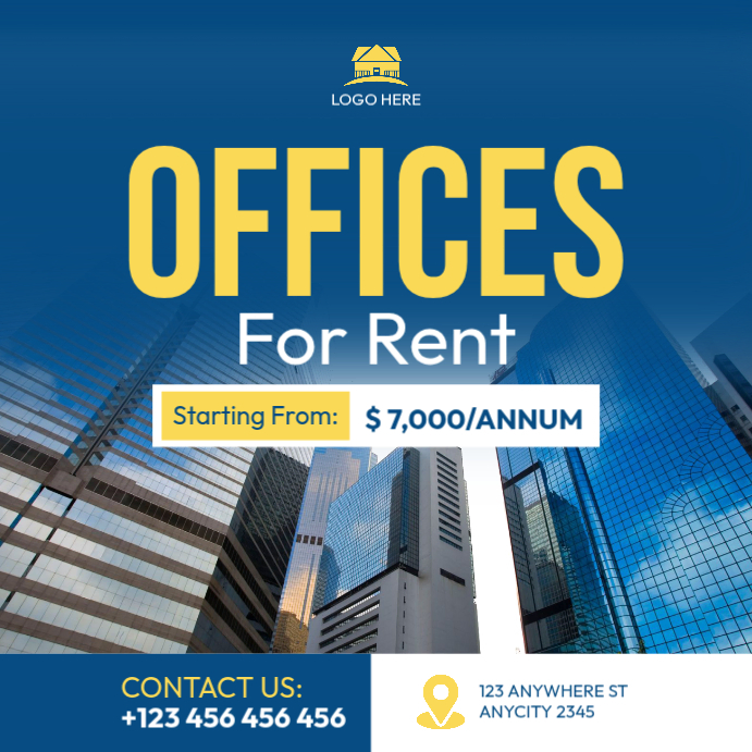 Blue professional office rental instagram post Template | PosterMyWall