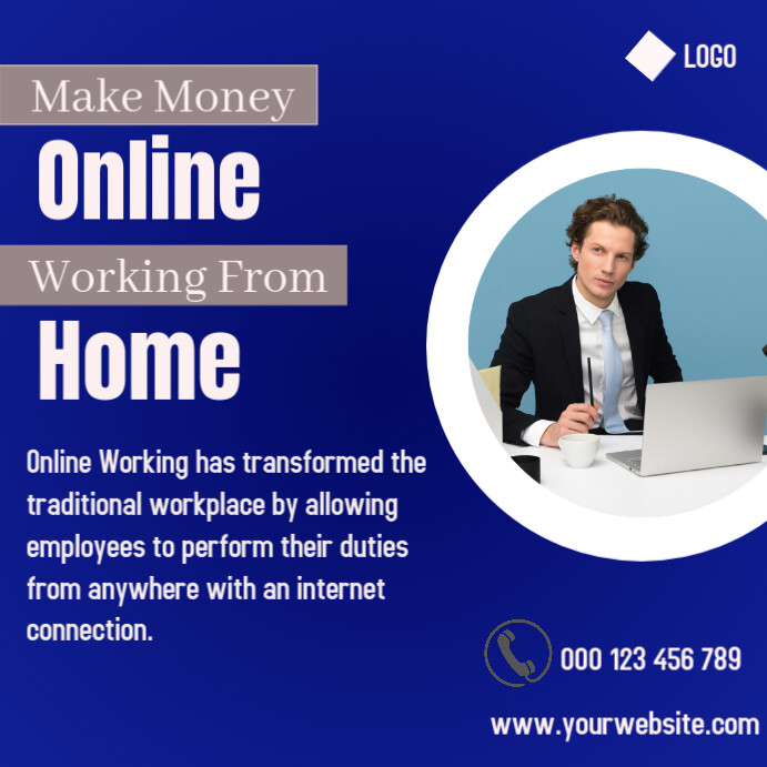 Blue Professional Online Working Instagram Post Template | PosterMyWall