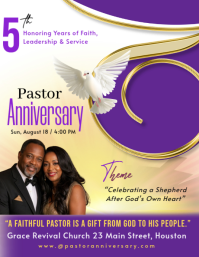 Blue Professional Pastor Anniversary Celebration Flyer Pamflet (Letter AS) template