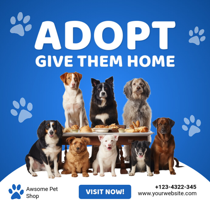 Blue Professional Pet Adoption Instagram Post Template | PosterMyWall