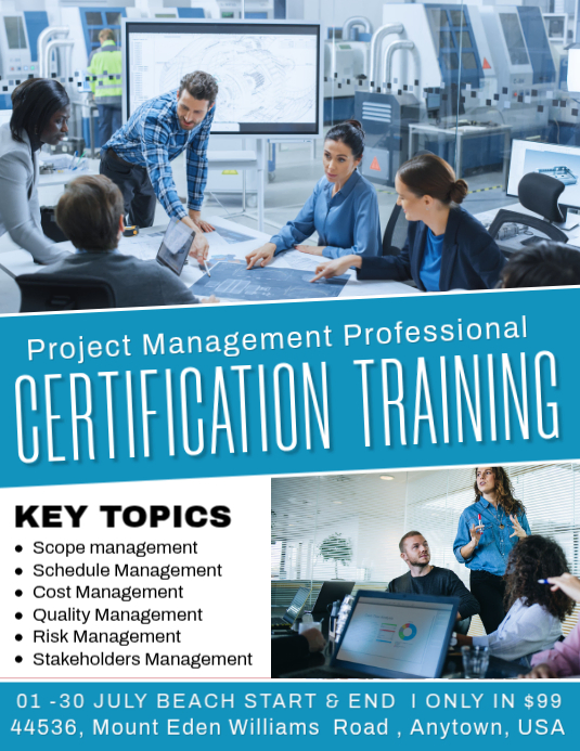 Blue Professional Project Management Training Flyer Template | PosterMyWall