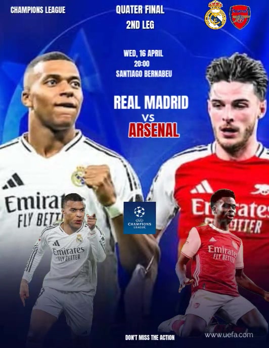 Copy of Blue Professional Real Madrid Vs Arsenal Ucl Quater-finals ...