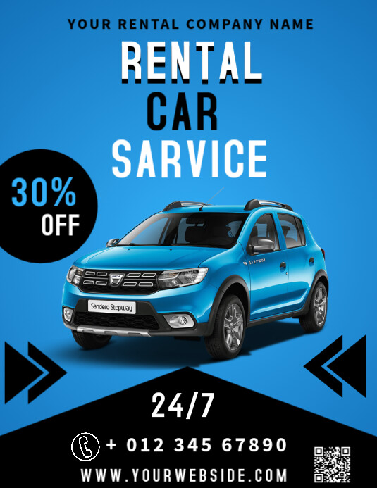 Blue Professional Rental Car Service Flyer (us Letter) Template ...