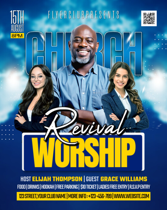 Blue Professional Revival Worship Flyer Instagram Portrait template
