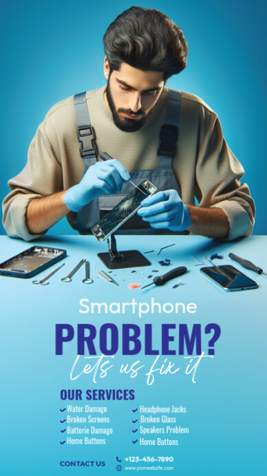 Blue Professional Smartphone Problem Ad Templete Instragram Story Instagram Story template