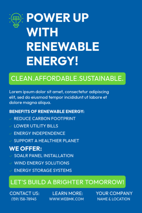 Blue Professional Solar Energy  Poster Plakkaat template
