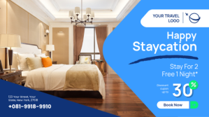 Blue Professional Staycation Holiday Travel Ads Poster Digital Display (16:9) template