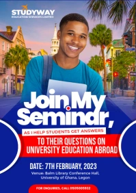 Blue Professional Study Abroad Flyer A5 template