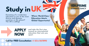Blue Professional Study In Uk Facebook Shared Image template