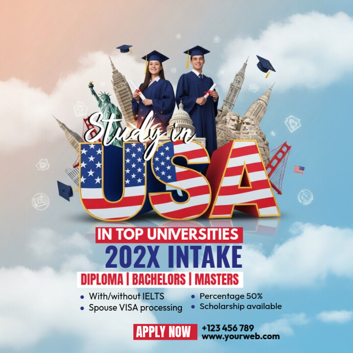 Copy of Blue Professional Study In Usa Instagram Post | PosterMyWall