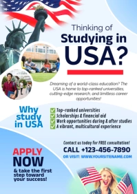 Blue Professional Study In Usa Program A4 Flyer template
