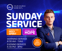 蓝色 Sunday Church Service Medium Rectangle Template