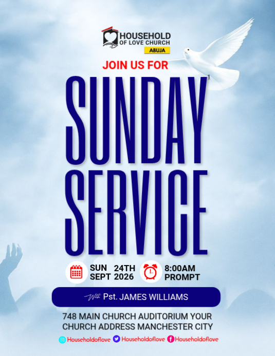 Blue Sunday Service Flyers Template | PosterMyWall