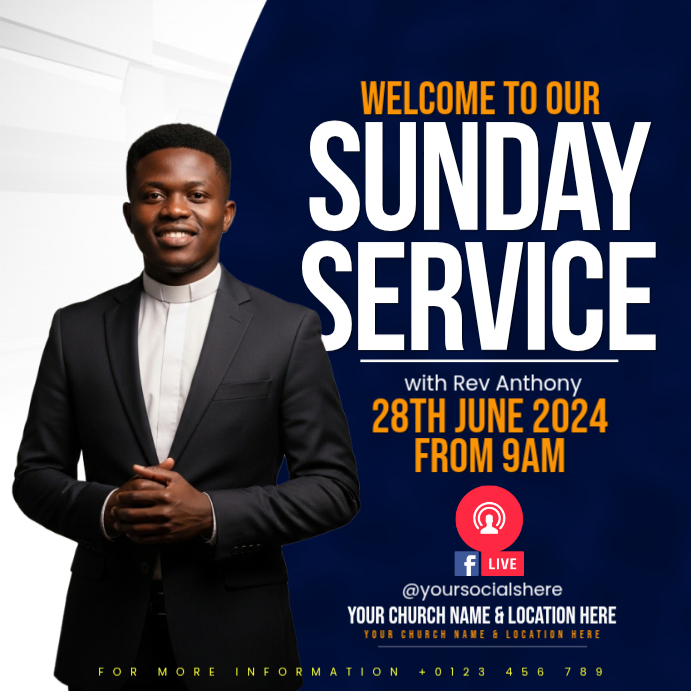 Blue Professional Sunday Service Invitation Instagram Post Template ...