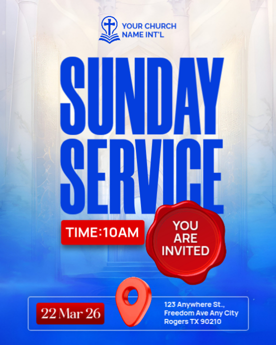 Blue Professional Sunday Service Invitation Instagram Portrait Template ...