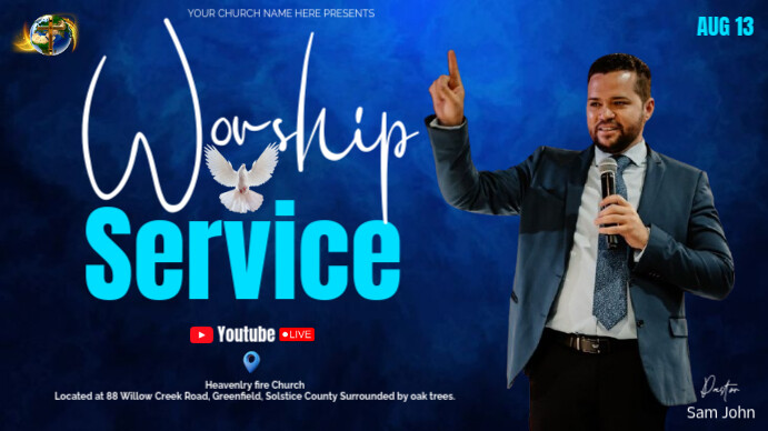 Blue Professional Sunday Worship Banner Template Youtube Thumbnail