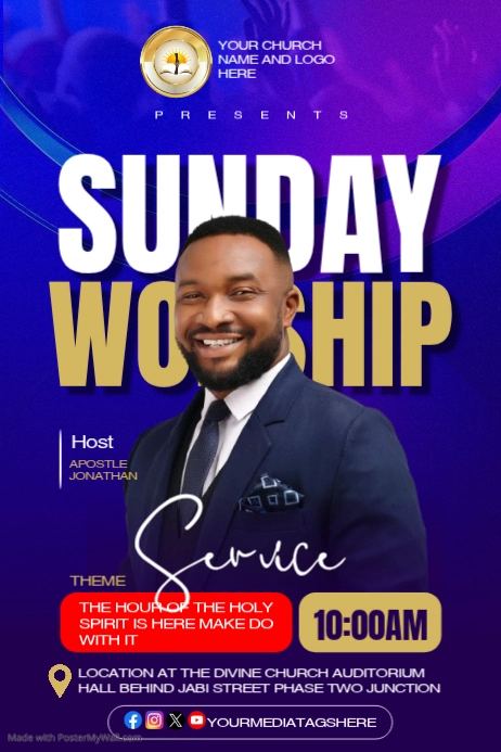 Copy of Blue Professional Sunday Worship Service Banner 4' × 6 ...